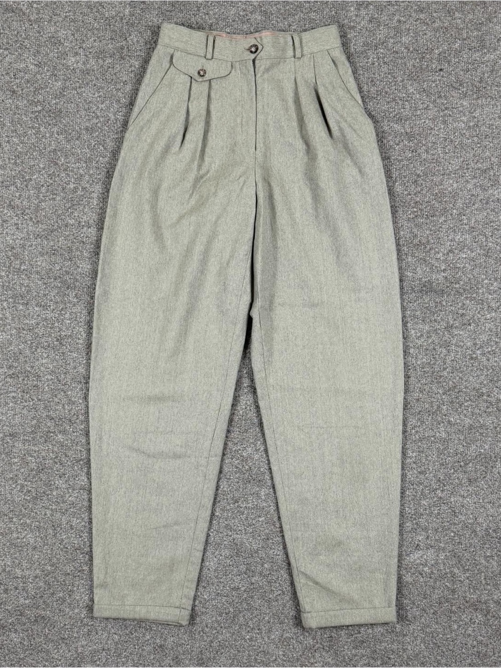 Vintage Liz Claiborne Taupe 100% Wool Tapered Leg Trouser Pants Womens Size 6 XS